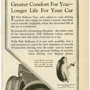 Fisk Tire Company Print Ad - Greater Comfort for You - Longer Life for Your Car