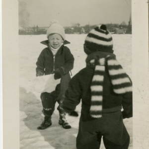 Patrick E. Bowe Nursery School - Students from 1935 - 1938 - two children playing in the snow
